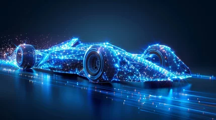  Blue racing bolid. Speeding sport car with low poly style design. Geometric background. Wireframe light connection structure. Modern 3D graphic concept. Isolated modern illustration. © Diana