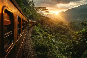 train carriage nature Thailand landscape - obrazy, fototapety, plakaty
