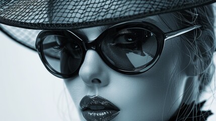 A woman with a hat and sunglasses is wearing lipstick, AI - 773066741