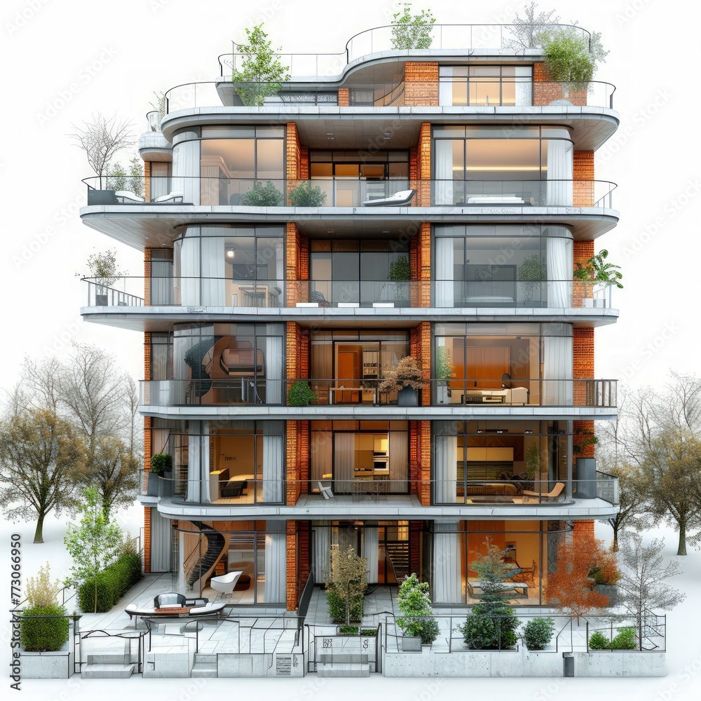 Fototapete residential building architecture project with mock up and blueprints