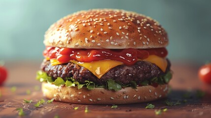 junk food,  grilled burger - obrazy, fototapety, plakaty