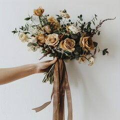 A Hand is hoding a wedding flower generative AI