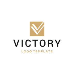 Golden Initial Letter V VV with Elegant Classic Square Style Logo Design