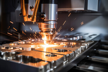 Metal machine tools industry CNC machine milling cutter is operation flying sparks of metalworking AI Generative - obrazy, fototapety, plakaty