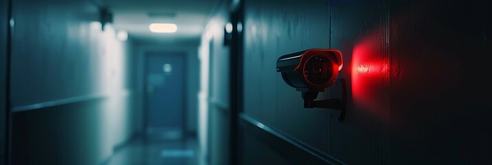Night Vision Security Camera in a Dark Hallway Generative AI - obrazy, fototapety, plakaty
