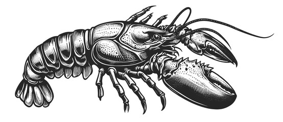 lobster sea food animal sketch engraving generative ai fictional character raster illustration. Scratch board imitation. Black and white image.