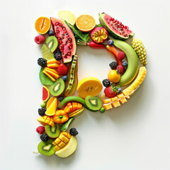 Alphabetical Assortment of Fresh Fruits Creating a Colorful Letter P