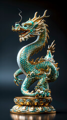 Fototapeta premium Golden Glow: A Majestic Turquoise Chinese Dragon