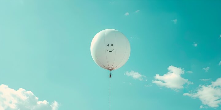 Weather Balloon Character Ascending to New Celestial Heights Symbolizing Ambition Curiosity and Joyful of the Atmosphere