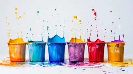 Vibrant Palette: Colorful Paint Cans on White Background