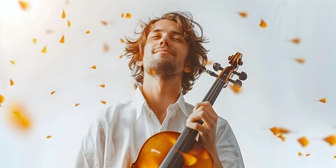 Captivating Musician Lost in Blissful Melody on Serene White Background