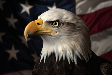 Obraz premium Bald Eagle with the American Flag in the background. Generative AI