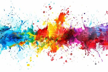 Abstract colorful paint splashes and splatters on white background, creative artistic design element, digital illustration