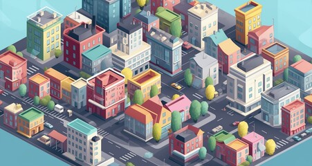 Isometric colored city composition vector image.