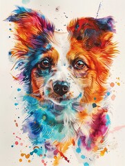 Charming dog knolling sheet, bright and cute watercolor, vibrant and playful, cheerfully crafted