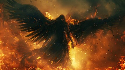 Fiery Fury The Dark Angel's Rampage Generative AI - obrazy, fototapety, plakaty