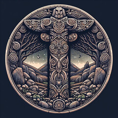 totem illustration created with celtic motifs