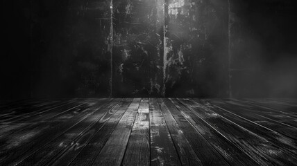 Dramatic Wooden Planks with Beams of Light in Moody Atmosphere - obrazy, fototapety, plakaty