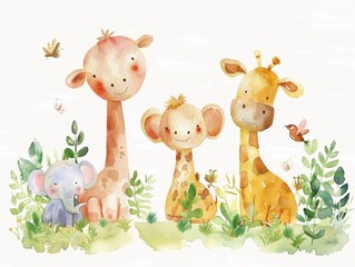 Create a playful atmosphere with delightful watercolor zoo animals, designed specifically for kids