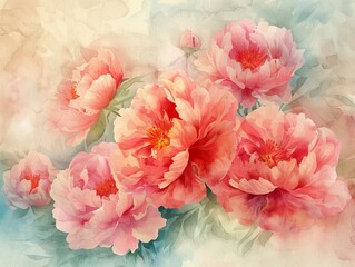 Delicate watercolor peonies, set against a canvas of soft hues, perfect for adding a touch of romance to any Valentines clipart collection
