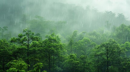 Tropical Rainforest Under Heavy Rainfall.  - obrazy, fototapety, plakaty