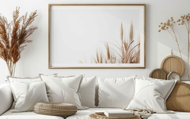 Mockup frame close up in coastal style home interior background, 3d render