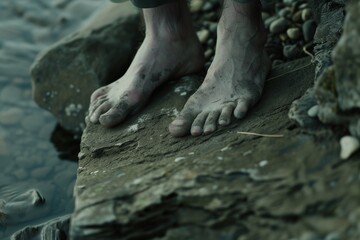 closeup of feet on a small rock ledge