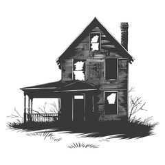 silhouette abandoned home or house black color only