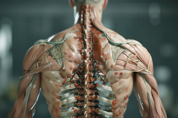 Anatomy 3D illustration of an inflamed lumbar spine pathology AI Generative