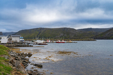 Skarsvag fishing village in Mageroya, Nordkapp in Finnmark County in Norway - 773078517