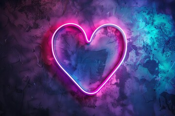 Heart neon sign in pink and blue, futuristic love symbol frame, vibrant colors on dark background, 3D illustration