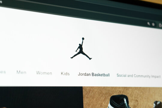 Dnipro, Ukraine 11.03.2024: The homepage of the official website for Nike Jordan - fashion house. Homepage of Nike website on the display of PC. Jordan logo on the website.