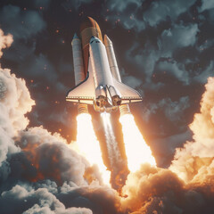Space shuttle launching, Nashid Chroma style, dynamic 4K - obrazy, fototapety, plakaty