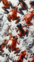 a dynamic composition a collection of amphibians gracefully leaping in unison Emphasize their agility and freedom of movement 
