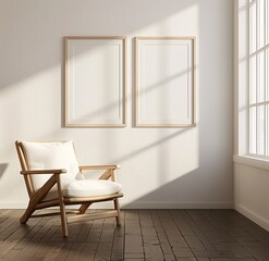 Naklejka na ściany i meble Sunlit Living Room with Modern Furniture and Artwork Generative AI