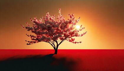tree in the sunset wallpaper national landscape sky vector art background blood, Cherry Blossom, minimalism, Photoshop, red, sun, sunset, HD wallpaper