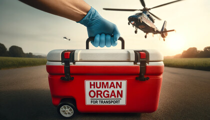 An urgent and life-saving human organ transport is efficiently conducted via medical helicopter, showcasing the critical role of air ambulance services in healthcare