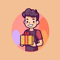 Cute Courier Delivery Package Cartoon  Icon Illustration. People Transportation Icon Concept Isolated Premium Vector. Flat Cartoon Style