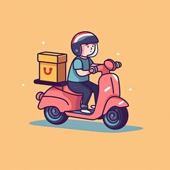 Cute Courier Delivery Package Cartoon  Icon Illustration. People Transportation Icon Concept Isolated Premium Vector. Flat Cartoon Style