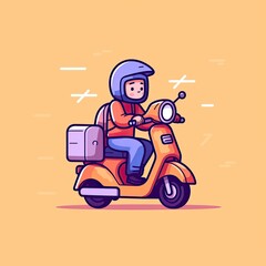 Cute Courier Delivery Package Cartoon  Icon Illustration. People Transportation Icon Concept Isolated Premium Vector. Flat Cartoon Style