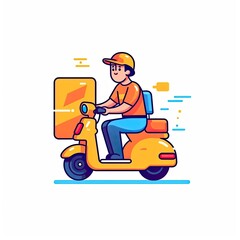 Cute Courier Delivery Package Cartoon  Icon Illustration. People Transportation Icon Concept Isolated Premium Vector. Flat Cartoon Style