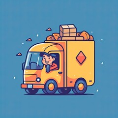Cute Courier Delivery Package Cartoon  Icon Illustration. People Transportation Icon Concept Isolated Premium Vector. Flat Cartoon Style