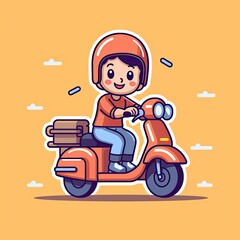 Cute Courier Delivery Package Cartoon  Icon Illustration. People Transportation Icon Concept Isolated Premium Vector. Flat Cartoon Style