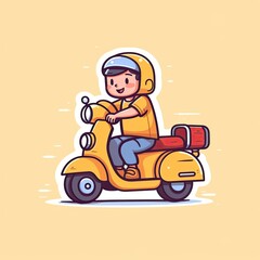 Cute Courier Delivery Package Cartoon  Icon Illustration. People Transportation Icon Concept Isolated Premium Vector. Flat Cartoon Style