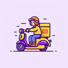 Cute Courier Delivery Package Cartoon  Icon Illustration. People Transportation Icon Concept Isolated Premium Vector. Flat Cartoon Style