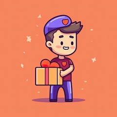 Cute Courier Delivery Package Cartoon  Icon Illustration. People Transportation Icon Concept Isolated Premium Vector. Flat Cartoon Style
