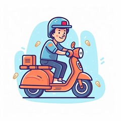 Cute Courier Delivery Package Cartoon  Icon Illustration. People Transportation Icon Concept Isolated Premium Vector. Flat Cartoon Style