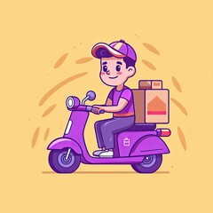 Cute Courier Delivery Package Cartoon  Icon Illustration. People Transportation Icon Concept Isolated Premium Vector. Flat Cartoon Style