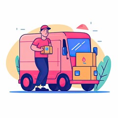 Cute Courier Delivery Package Cartoon  Icon Illustration. People Transportation Icon Concept Isolated Premium Vector. Flat Cartoon Style