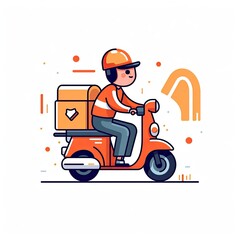 Cute Courier Delivery Package Cartoon  Icon Illustration. People Transportation Icon Concept Isolated Premium Vector. Flat Cartoon Style